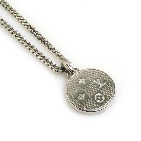 Louis Vuitton Damier Staple Metal Silver Necklace Pendant for Men M02446 Fr...